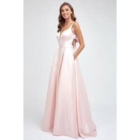 Nwt Size Xxl/2x Sleeveless V Neck Bow Back Gown By Juliet 691 Blush Pink — image 2 of 6